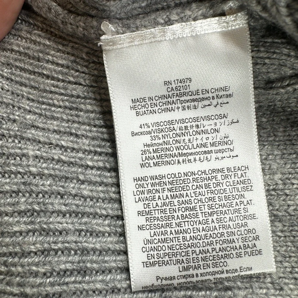 BCBGMAXAZRIA Mock Neck Bobble Knit Sweater Merino Wool Grey Size‎ Large